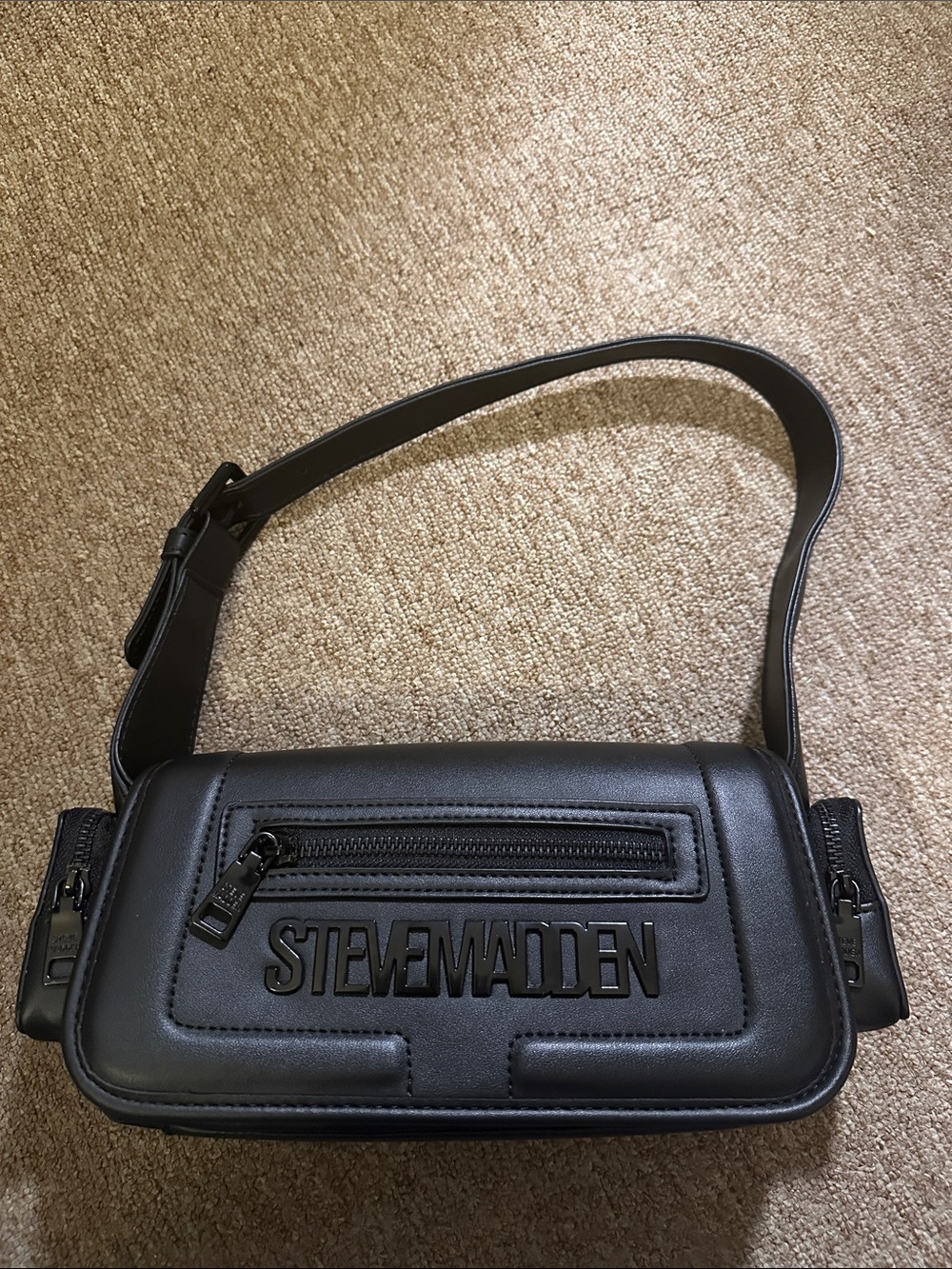 Steve Madden Black Faux-Leather Shoulder Bag